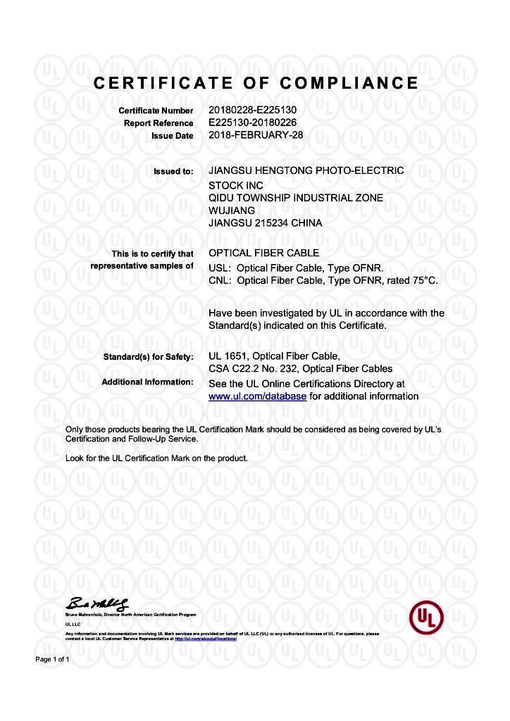 UL1651-USL Optical Fiber Cable, Type OFCR