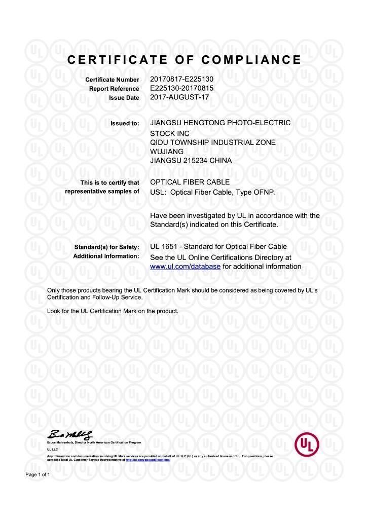 UL1651-USL Optical Fiber Cable, Type OFNP